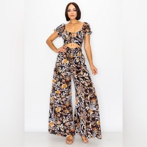 Two Piece Set Tropical Pant and Crop Top Size Small